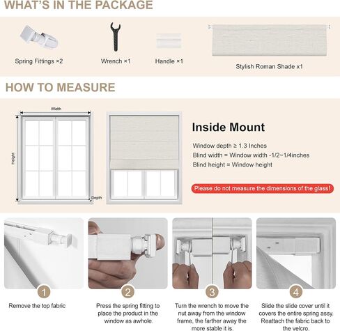 No Drill Roman Shades for Windows, 35" W x 72" H Cordless Blackout 1.3 Window Depth Need Easy Install Roman Window Blinds, Room Darkening Window Shades for Home, Living Room, Linen Beige in Saudi Arabia