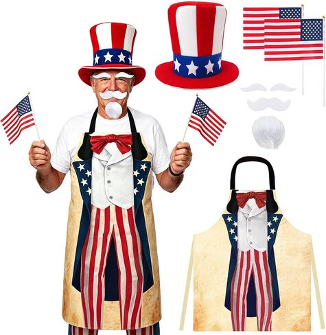 4 Pcs 4th of July Costume Patriotic Costume Accessories Set, American Hat Flag Eyebrow Beard for Independence Day in Saudi Arabia