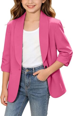 Blazer Jacket for Teen Girls Suit Ruched 3/4 Sleeve Shawl Collar Blazers Back to School Graduation Open Front Coat in Kuwait