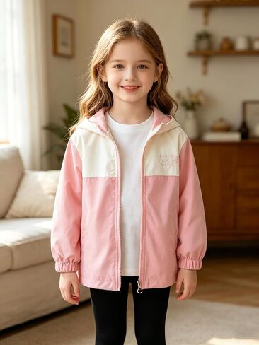 Kids & Toddler Girls Windbreaker Jacket with Hood - Lightweight Spring Fall Jacket for Running, Hiking, Cycling in Kuwait