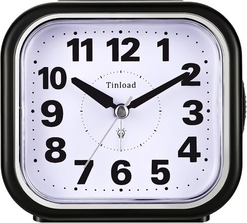 Tinload 4.3" No Ticking Analog Alarm Clock,Silent Readable for Seniors,Easy to Set,Gradual Rise Alarm,Big Numbers,On/Off Switch on Side,Gentle Wake,Snooze,Lighted on Demand,Battery Operated,Black in Saudi Arabia