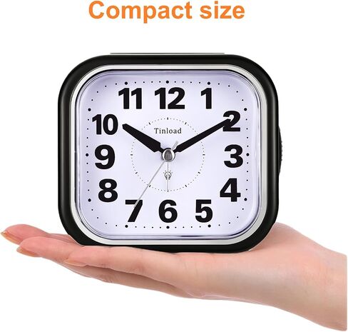 Tinload 4.3" No Ticking Analog Alarm Clock,Silent Readable for Seniors,Easy to Set,Gradual Rise Alarm,Big Numbers,On/Off Switch on Side,Gentle Wake,Snooze,Lighted on Demand,Battery Operated,Black in Saudi Arabia