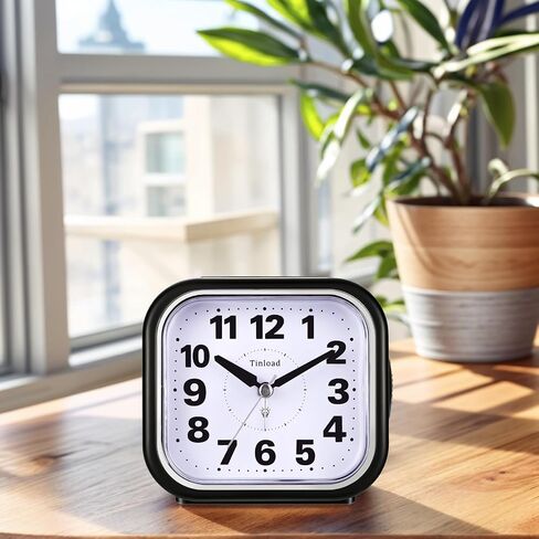 Tinload 4.3" No Ticking Analog Alarm Clock,Silent Readable for Seniors,Easy to Set,Gradual Rise Alarm,Big Numbers,On/Off Switch on Side,Gentle Wake,Snooze,Lighted on Demand,Battery Operated,Black in Saudi Arabia