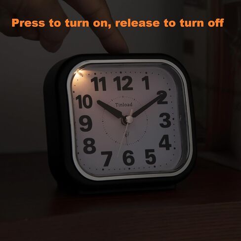 Tinload 4.3" No Ticking Analog Alarm Clock,Silent Readable for Seniors,Easy to Set,Gradual Rise Alarm,Big Numbers,On/Off Switch on Side,Gentle Wake,Snooze,Lighted on Demand,Battery Operated,Black in Saudi Arabia