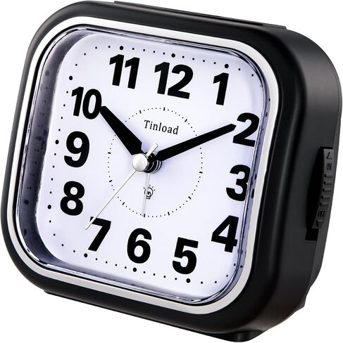 Tinload 4.3" No Ticking Analog Alarm Clock,Silent Readable for Seniors,Easy to Set,Gradual Rise Alarm,Big Numbers,On/Off Switch on Side,Gentle Wake,Snooze,Lighted on Demand,Battery Operated,Black in Saudi Arabia