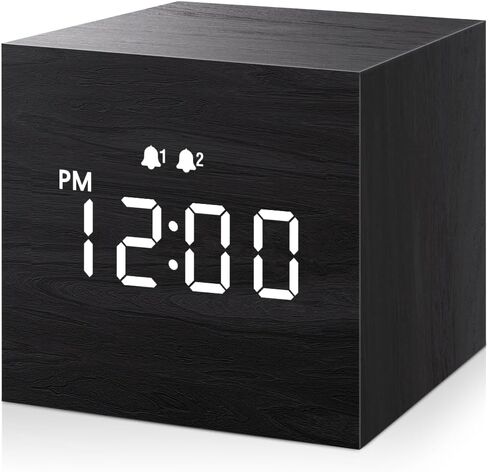 JALL Digital Alarm Clock, with Wooden Electronic LED Time Display, 3 Alarm, 2.5-inch Cubic Small Mini Wood Made Electric Clocks for Bedroom, Bedside, Desk, Black in Saudi Arabia