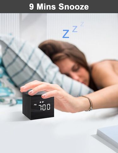 JALL Digital Alarm Clock, with Wooden Electronic LED Time Display, 3 Alarm, 2.5-inch Cubic Small Mini Wood Made Electric Clocks for Bedroom, Bedside, Desk, Black in Saudi Arabia