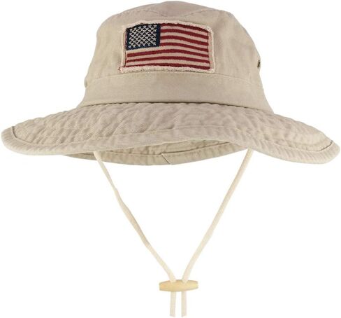 Armycrew Frayed American Flag Washed Cotton Boonie Hat with Chin Cord in Kuwait