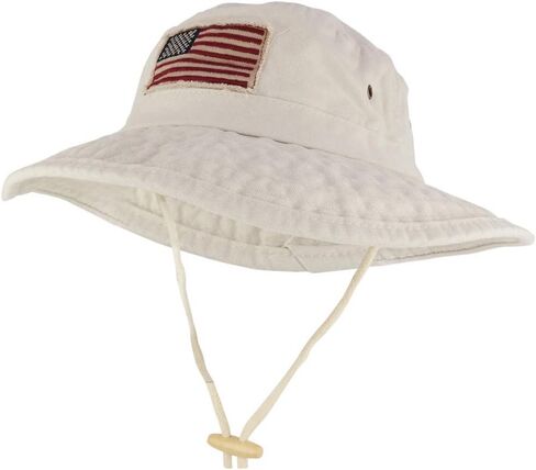 Armycrew Frayed American Flag Washed Cotton Boonie Hat with Chin Cord in Kuwait