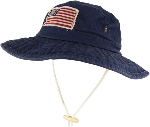 Armycrew Frayed American Flag Washed Cotton Boonie Hat with Chin Cord in Kuwait