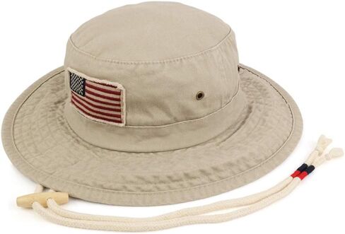 Armycrew Frayed American Flag Washed Cotton Boonie Hat with Chin Cord in Kuwait