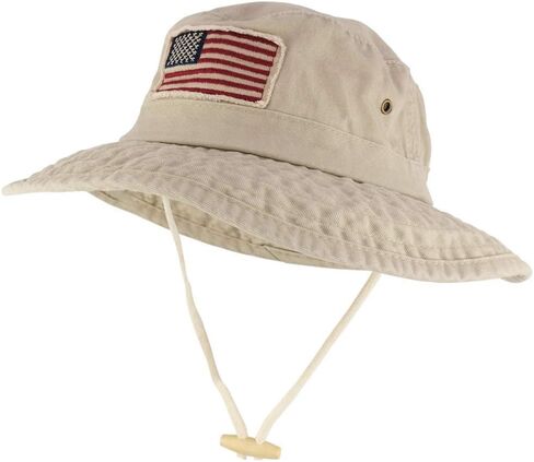 Armycrew Frayed American Flag Washed Cotton Boonie Hat with Chin Cord in Kuwait