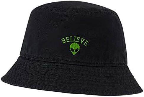 قبعة دلو للرجال من Believe Alien المطرزة بالقطن المغسول للجنسين، قبعة صياد عادية in Kuwait