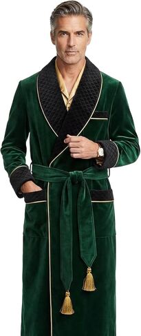 Smoking Jacket Green Long Velvet Gown For Men English Vintage Gentleman Belted Robes in Saudi Arabia