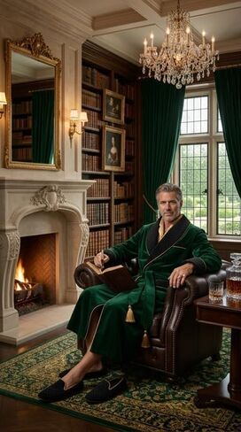 Smoking Jacket Green Long Velvet Gown For Men English Vintage Gentleman Belted Robes in Saudi Arabia