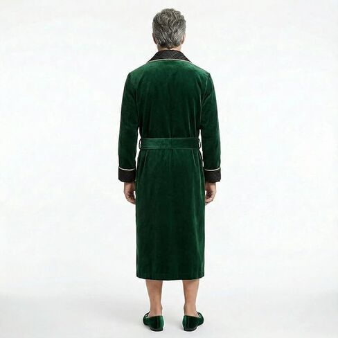 Smoking Jacket Green Long Velvet Gown For Men English Vintage Gentleman Belted Robes in Saudi Arabia