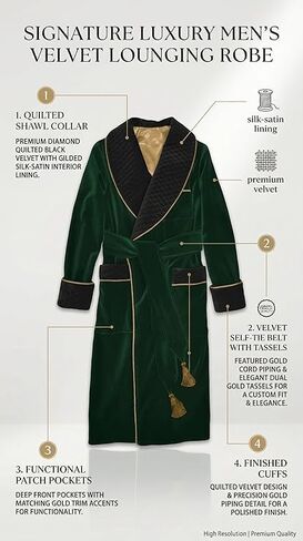 Smoking Jacket Green Long Velvet Gown For Men English Vintage Gentleman Belted Robes in Saudi Arabia
