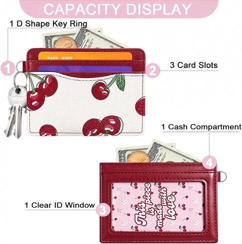 Sunwel Fashion Slim Credit Card Case for Women with Cute Fruit Prints & ID Window (CHERRY) in Kuwait