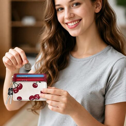 Sunwel Fashion Slim Credit Card Case for Women with Cute Fruit Prints & ID Window (CHERRY) in Kuwait