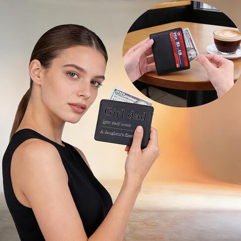 ENSIANTH Girl Dad Leather Wallet Father’s Day Gift Dad of Daughters -New Father Card Holder Pregnancy Announcement-Daddy Gift (Dad-Daughter CH) in Kuwait