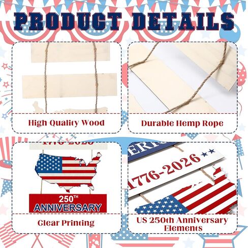 Fuutreo 250 Anniversary 4th of July Door Sign 250th Anniversary 1776-2026 US Wreath Patriotic Independence Door Hanger Wooden Plaque Wall Decor Hanging Sign for Home Porch Outdoor Decor in Kuwait