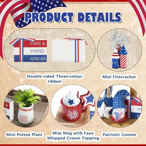 4th of July Decorations 8 Pcs Tiered Tray Decor, Patriotic Memorial Day Independence Day Decorations for Home Office Indoor, Fourth of July Table Centerpiece Shelf Mantel Red White and Blue Decor Sign in Saudi Arabia