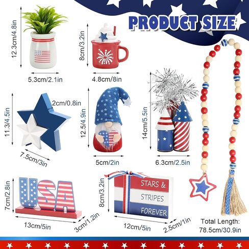 4th of July Decorations 8 Pcs Tiered Tray Decor, Patriotic Memorial Day Independence Day Decorations for Home Office Indoor, Fourth of July Table Centerpiece Shelf Mantel Red White and Blue Decor Sign in Saudi Arabia