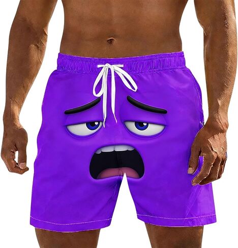 3D Cartoon Smile Face Swim Shorts for Men Elastic Waist Drawstring Summer Short Pants Funny Beach Vacation Outfit in Kuwait
