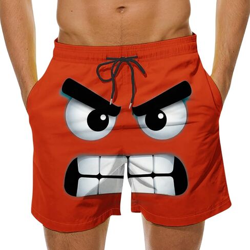 3D Cartoon Smile Face Swim Shorts for Men Elastic Waist Drawstring Summer Short Pants Funny Beach Vacation Outfit in Kuwait