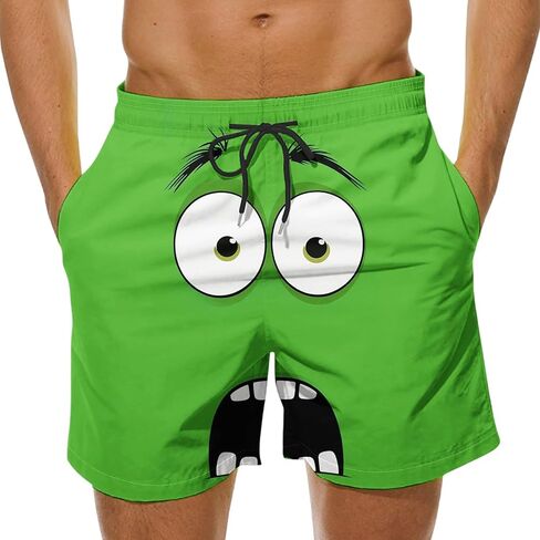 3D Cartoon Smile Face Swim Shorts for Men Elastic Waist Drawstring Summer Short Pants Funny Beach Vacation Outfit in Kuwait