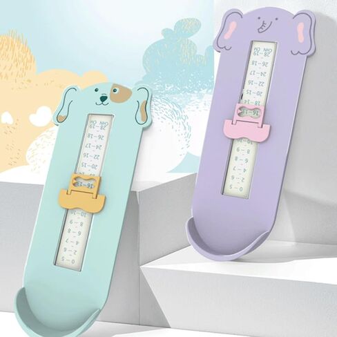 DOITOOL Foot Measuring Ruler for Infants, Shoe Size Chart Tool with Blue Animal Design, Accurate Foot Length Measurement Device for Buying Shoes Online in Kuwait