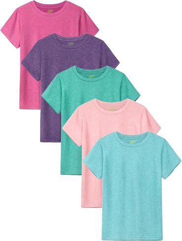 5 Pack Girls Shirts Short Sleeve Soft Crewneck Kids Toddler Shirts for Girls Summer Clothes Tees in Kuwait