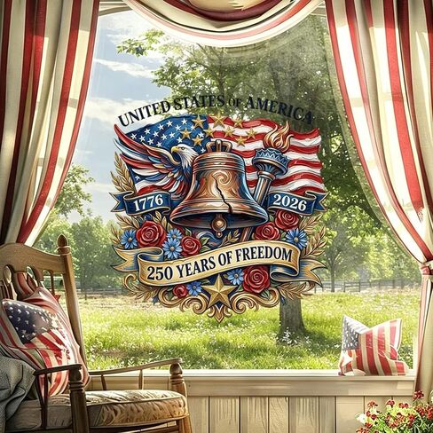 Independence Day Highland Cattle Window Clings Fourth of July USA Flag Window Stickers with Pentagram Lollipop Design Reusable Window Decal for Memorial Day Party Glass Door Decoration Supplies 1 Pcs in Saudi Arabia