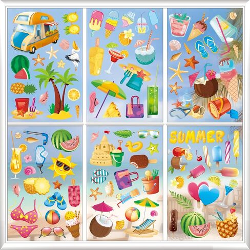 134Pcs Summer Window Clings, Sun Beach Pool Double-Side Window Stickers Decal for Home Office Window in Saudi Arabia