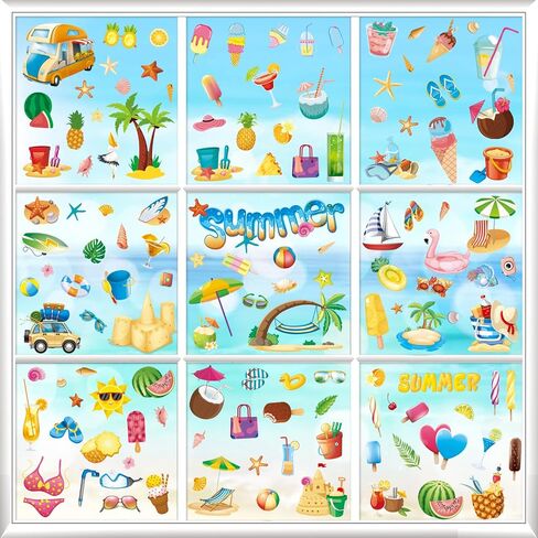 134Pcs Summer Window Clings, Sun Beach Pool Double-Side Window Stickers Decal for Home Office Window in Saudi Arabia