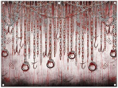 ZTHMOE 7x5ft Halloween Saw Them Backdrop Scary Old Dungeon Hanging Chains Hooks Photography Background Haunted House Horror Party Decorations Photo Props in Kuwait