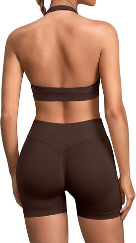 TDIFFUN Women Workout Sets 2 Piece Seamless Halter Sports Bra Scrunch Butt Gym Shorts Matching Set Yoga Outfits in Saudi Arabia