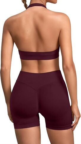 TDIFFUN Women Workout Sets 2 Piece Seamless Halter Sports Bra Scrunch Butt Gym Shorts Matching Set Yoga Outfits in Kuwait