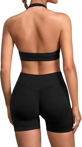 TDIFFUN Women Workout Sets 2 Piece Seamless Halter Sports Bra Scrunch Butt Gym Shorts Matching Set Yoga Outfits in Kuwait