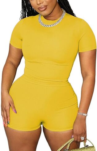 HBQ Women 2 Piece Outfits Causal Crop Tops And Biker Short Bodycon Tracksuits Workout Jogger Sets in Kuwait