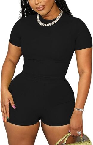 HBQ Women 2 Piece Outfits Causal Crop Tops And Biker Short Bodycon Tracksuits Workout Jogger Sets in Kuwait