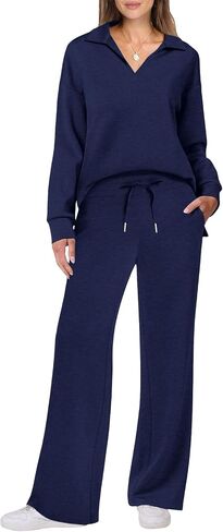 Womens 2 Piece Outfits Sweatsuit Set Casual V Neck Sweatshirt Wide Leg Sweatpants Lounge Set Fall Fashion Tracksuit in Saudi Arabia