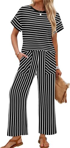 Sampeel Two Piece Sets for Women Cruise Travel Vacation Summer Outfits Lounge Matching Sets Women Clothing Wide Leg Pants Set in Kuwait