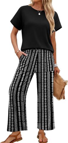 Sampeel Two Piece Sets for Women Cruise Travel Vacation Summer Outfits Lounge Matching Sets Women Clothing Wide Leg Pants Set in Kuwait