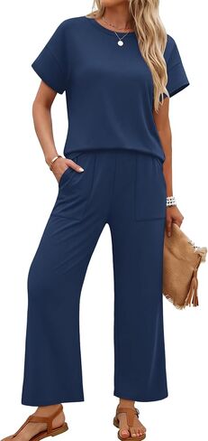 Sampeel Two Piece Sets for Women Cruise Travel Vacation Summer Outfits Lounge Matching Sets Women Clothing Wide Leg Pants Set in Kuwait