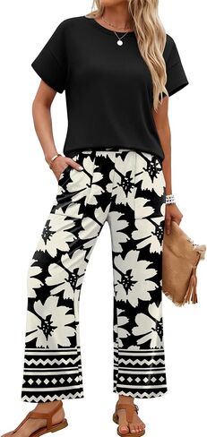 Sampeel Two Piece Sets for Women Cruise Travel Vacation Summer Outfits Lounge Matching Sets Women Clothing Wide Leg Pants Set in Kuwait