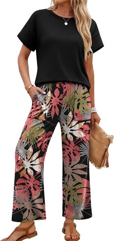 Sampeel Two Piece Sets for Women Cruise Travel Vacation Summer Outfits Lounge Matching Sets Women Clothing Wide Leg Pants Set in Kuwait