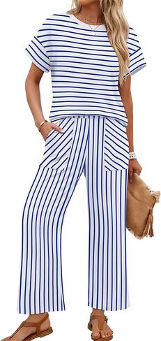 Sampeel Two Piece Sets for Women Cruise Travel Vacation Summer Outfits Lounge Matching Sets Women Clothing Wide Leg Pants Set in Kuwait