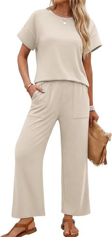 Sampeel Two Piece Sets for Women Cruise Travel Vacation Summer Outfits Lounge Matching Sets Women Clothing Wide Leg Pants Set in Kuwait