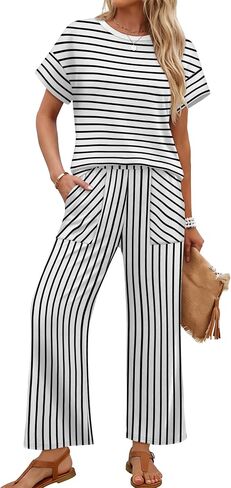 Sampeel Two Piece Sets for Women Cruise Travel Vacation Summer Outfits Lounge Matching Sets Women Clothing Wide Leg Pants Set in Kuwait